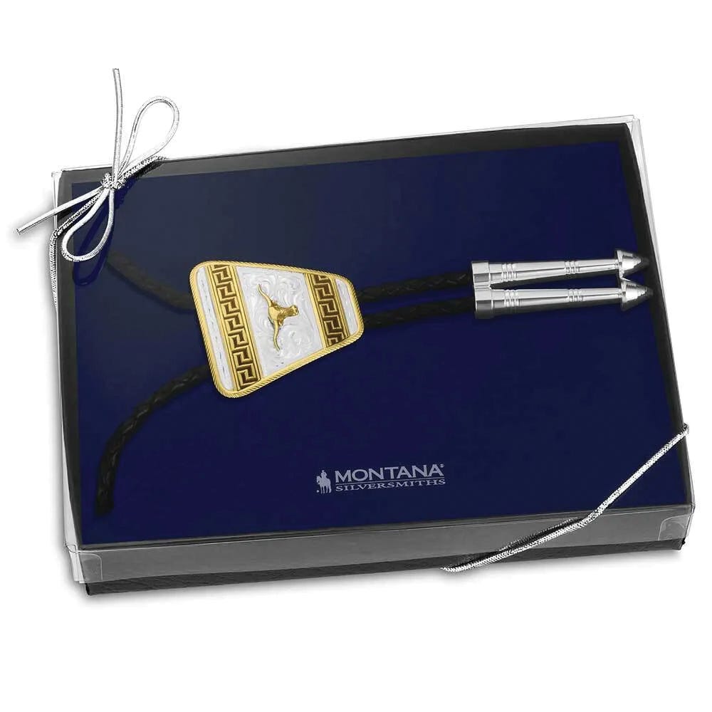 Montana Silversmiths BT6169-384S Bolo Tie, Engraved, Brass/Leather