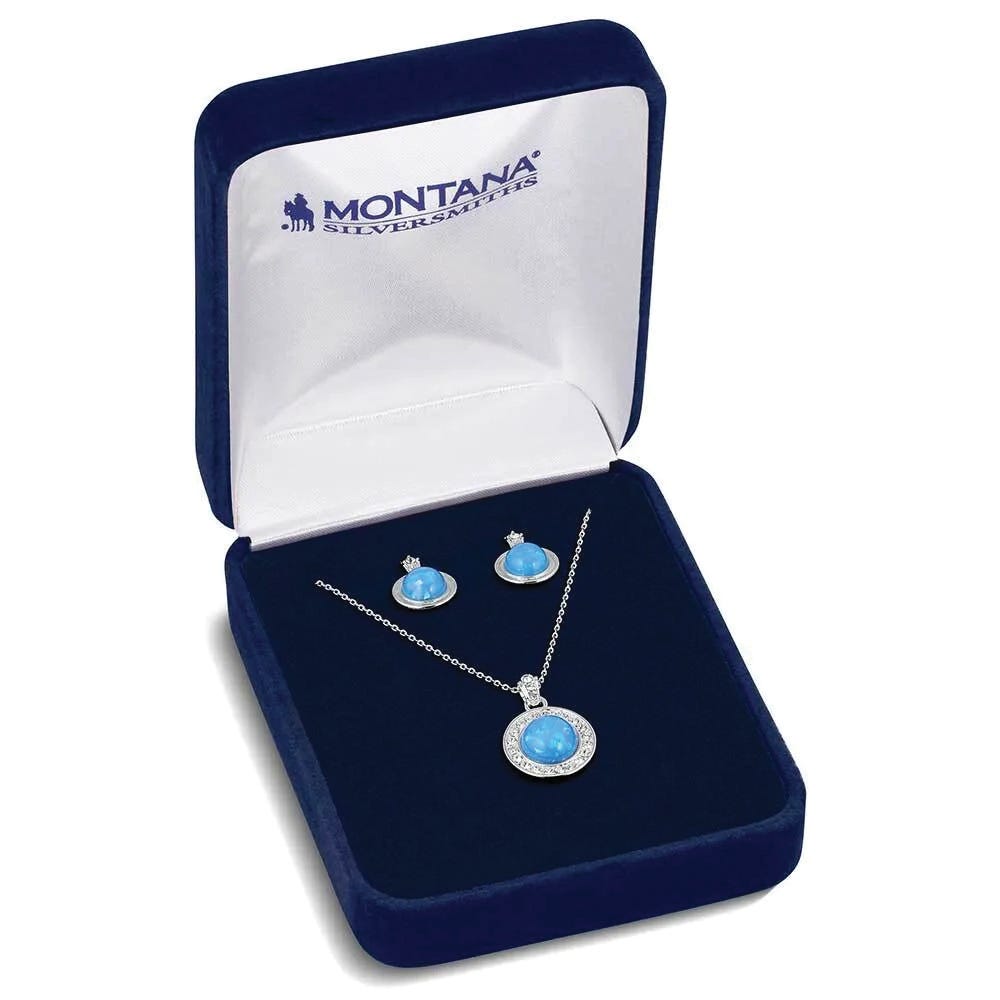 Montana Silversmiths JS6191 Jewelry Set, Opal, Zirconia Crystal, Blue/Clear, Brass/Stainless Steel