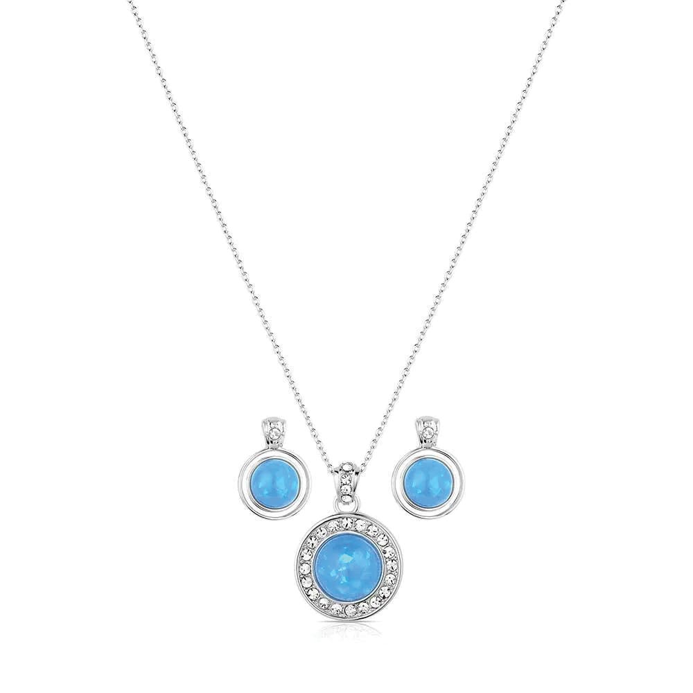 Montana Silversmiths JS6191 Jewelry Set, Opal, Zirconia Crystal, Blue/Clear, Brass/Stainless Steel
