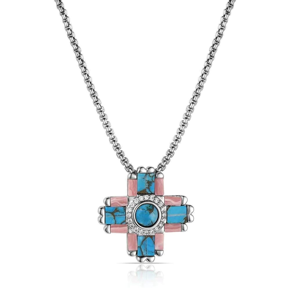 Montana Silversmiths NC6323 Necklace, Women's, Turquoise, Zirconia Crystal, Pink, Brass