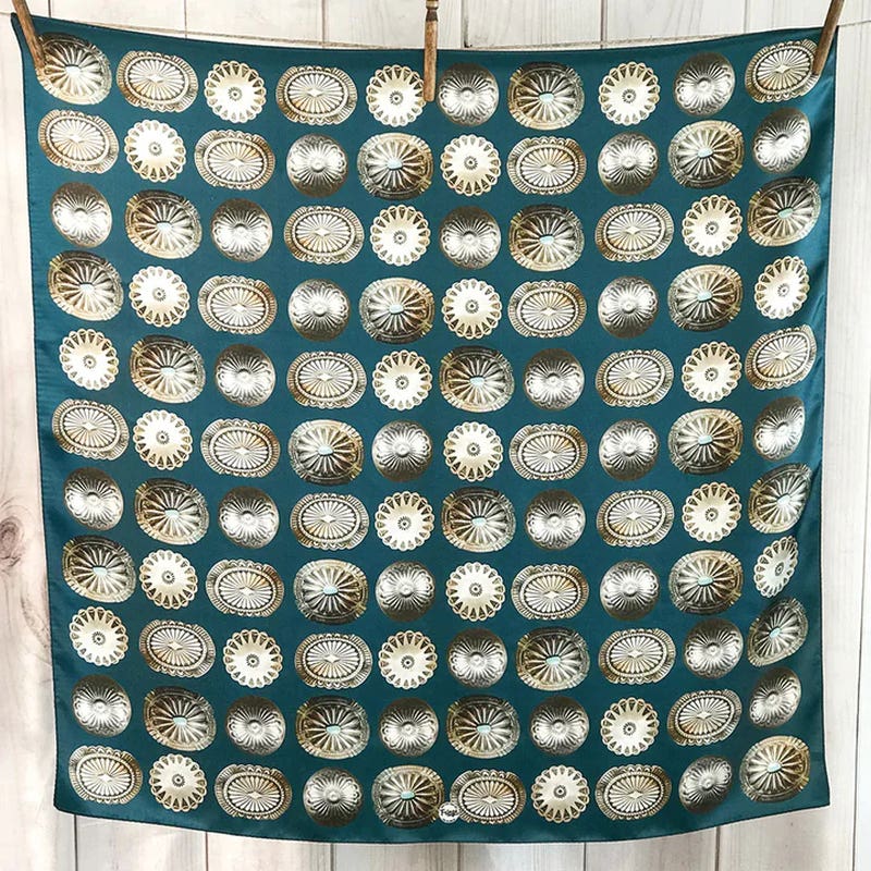 Fringe Scarves Big Concho Satin Silk Scarf, Jade, L