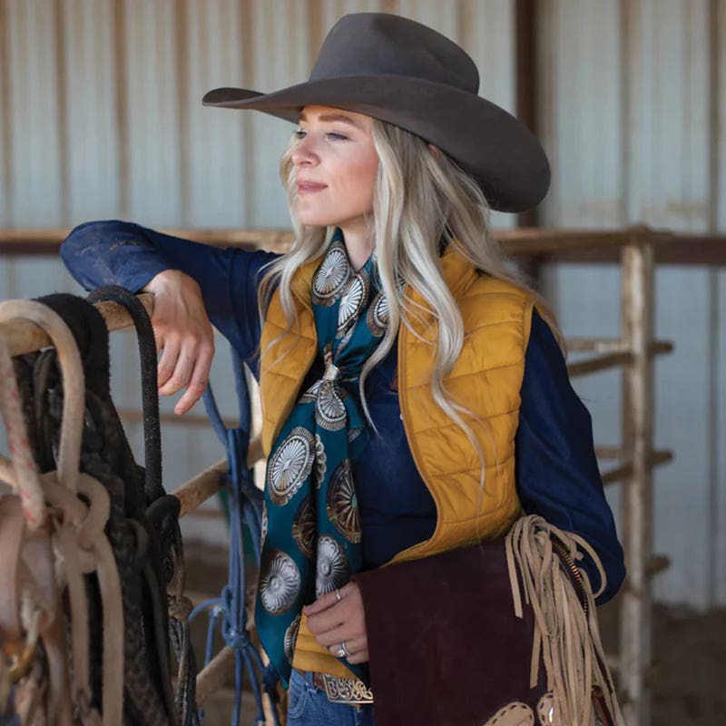 Fringe Scarves Big Concho Satin Silk Scarf, Jade, L