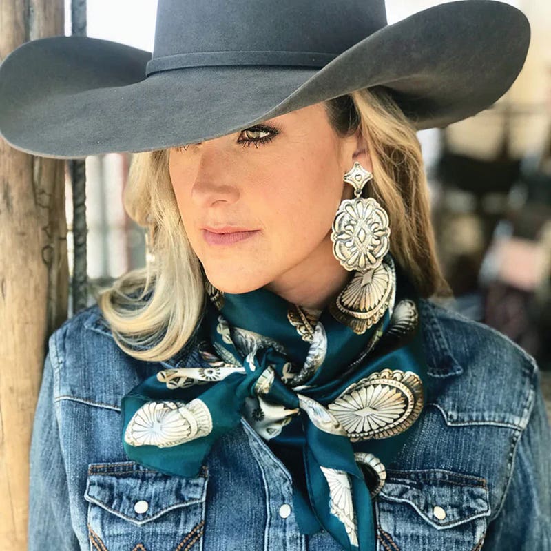 Fringe Scarves Big Concho Satin Silk Scarf, Jade, L