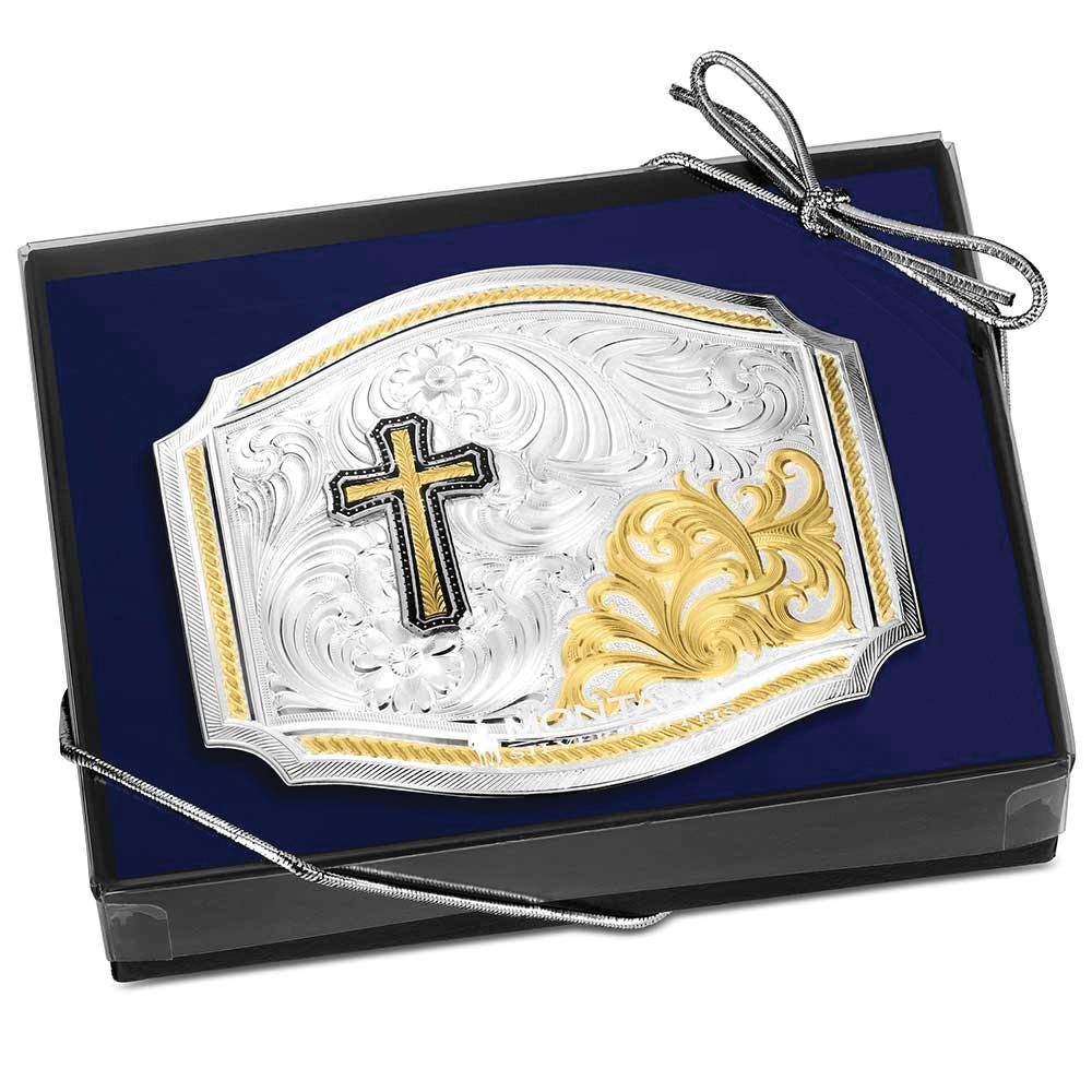 Montana Silversmiths 55710-929M Buckle, Curved Square, The Horseman with Cross, Gold/Silver