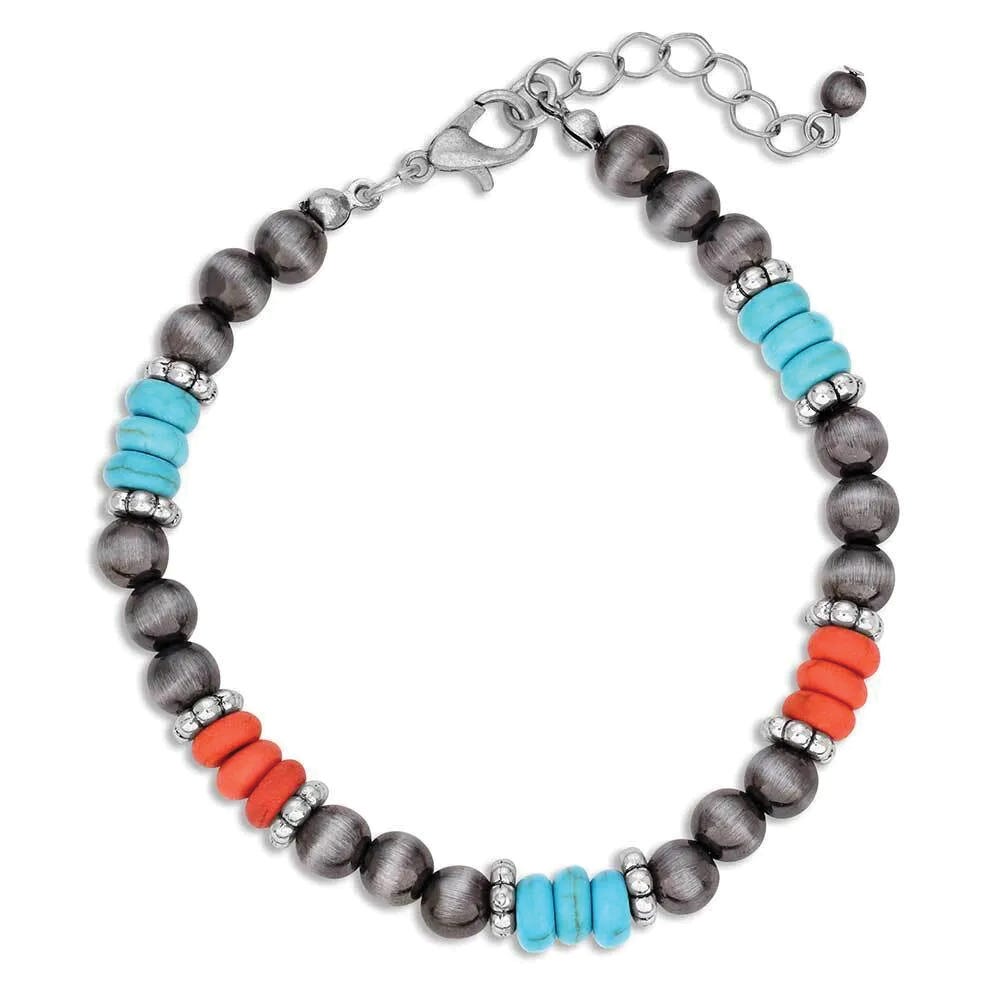 Montana Silversmiths ABC6246 Bracelet, Bead, Coral/Turquoise, Zinc Alloy