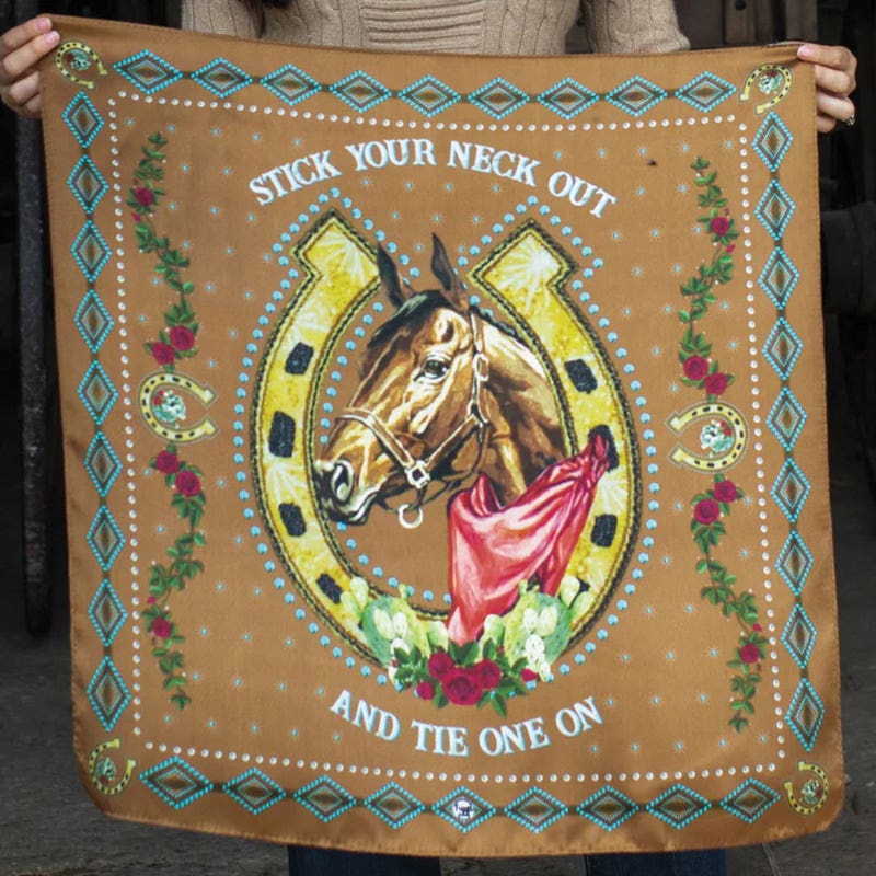 Fringe Scarve Hold Your Horses Silk Scarf, Caramel Brown, S
