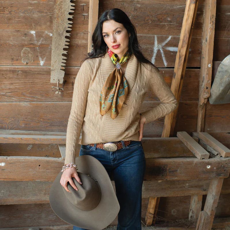 Fringe Scarve Hold Your Horses Silk Scarf, Caramel Brown, L