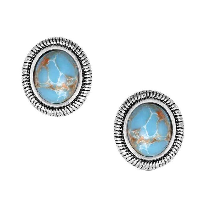 Montana Silversmiths ER6316 Earrings, Etched, Turquoise, Brass/Stainless Steel
