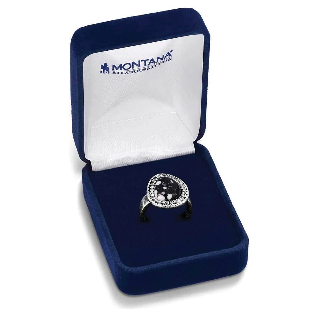 Montana Silversmiths RG6200 Ring, Open Back, Howlite, Zirconia Crystal, Black/Clear/White, Sterling Silver
