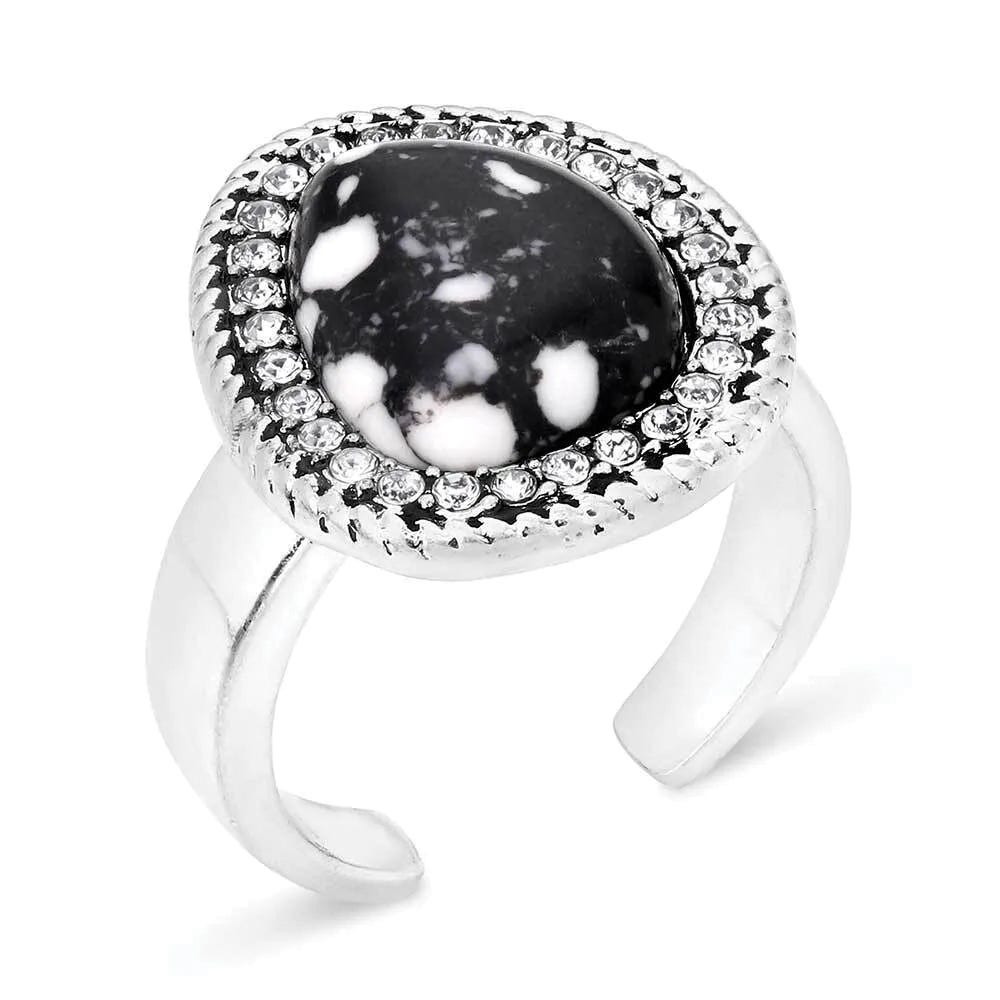 Montana Silversmiths RG6200 Ring, Open Back, Howlite, Zirconia Crystal, Black/Clear/White, Sterling Silver