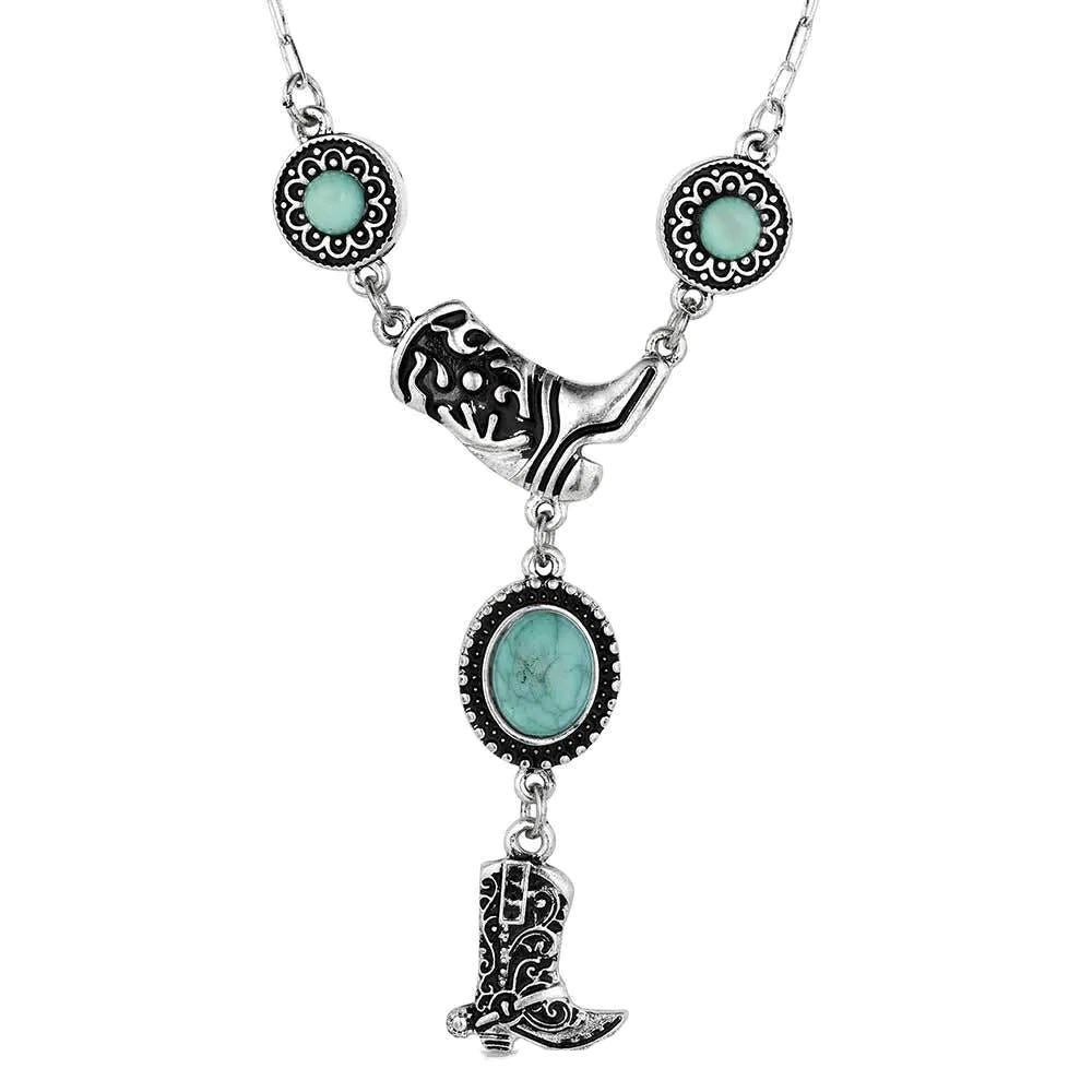 Montana Silversmiths ANC6258 Necklace, Cowboy Boots, Floral, Turquoise, Zinc Alloy