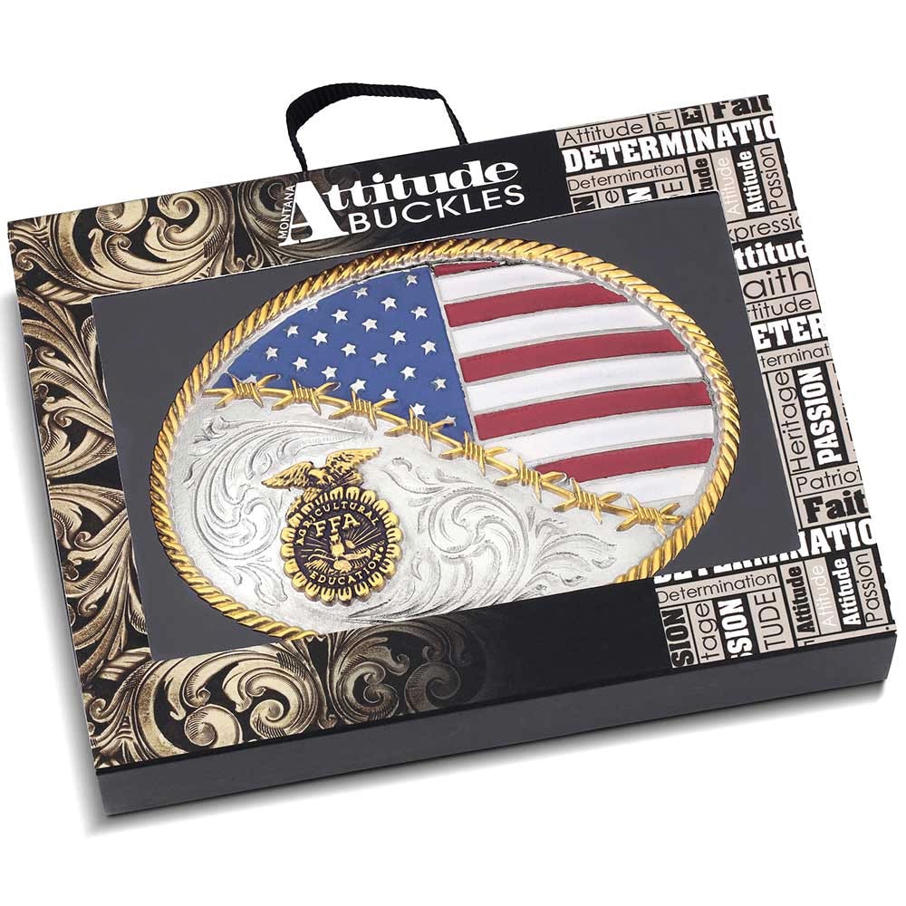 Montana Silversmiths FFA Patriotic American Flag Oval Belt Buckle