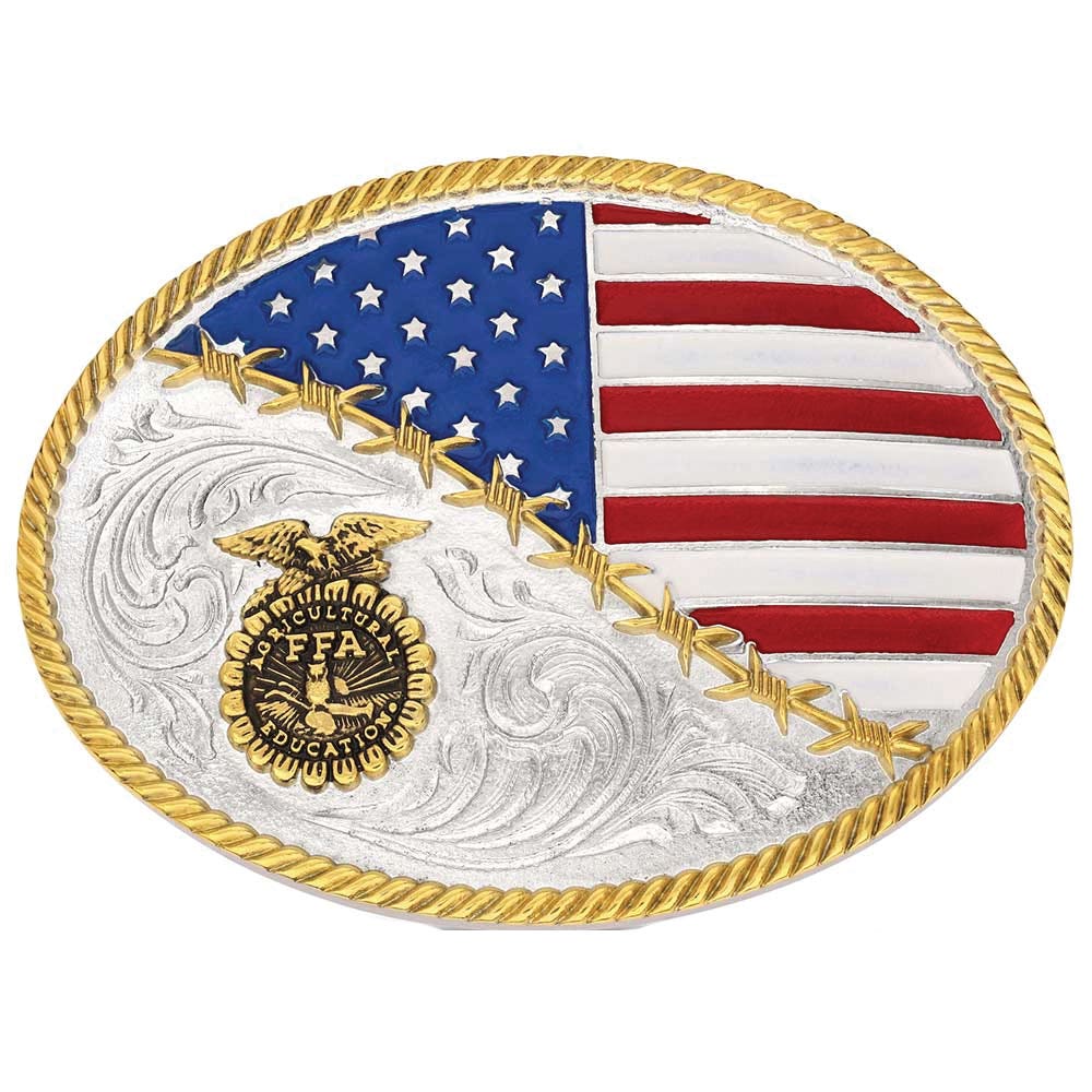 Montana Silversmiths FFA Patriotic American Flag Oval Belt Buckle