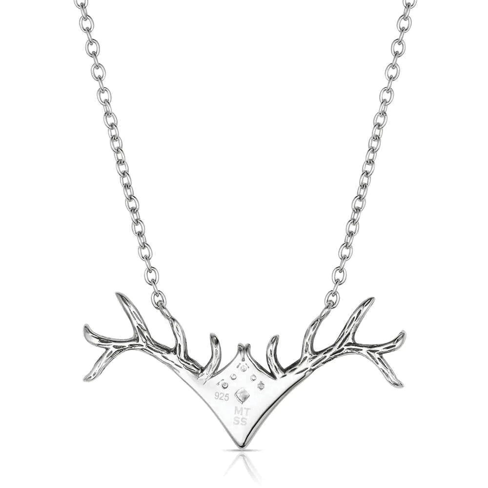 Montana Silversmiths KTNC6331 Necklace, Antler, Opal, Zirconia Crystal, Clear, Sterling Silver