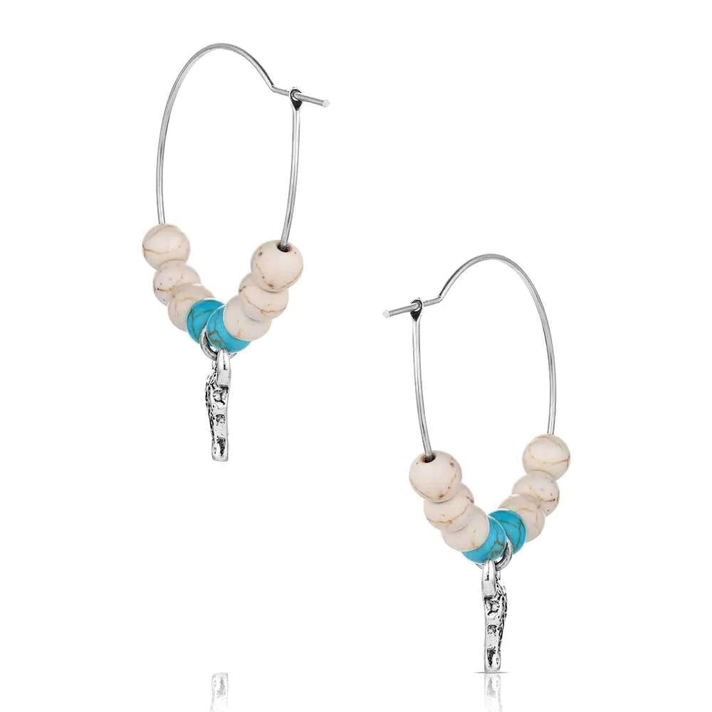 Montana Silversmiths AER6255 Earrings, Hoop, Bead, Turquoise/White, Zinc Alloy
