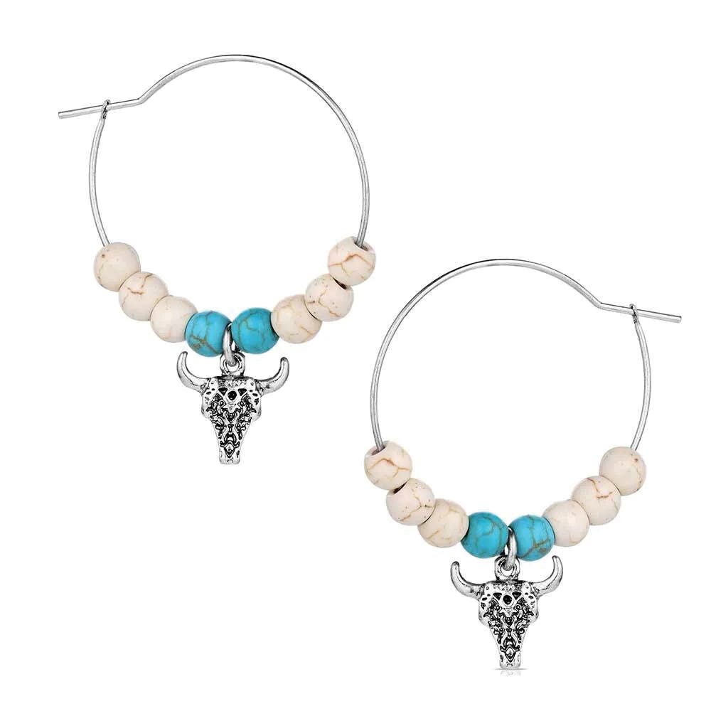 Montana Silversmiths AER6255 Earrings, Hoop, Bead, Turquoise/White, Zinc Alloy