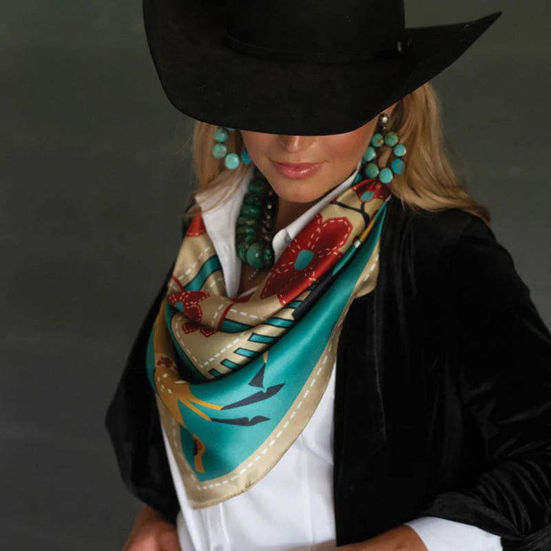Fringe Scarves Journey Silk Scarf, Turquoise, L