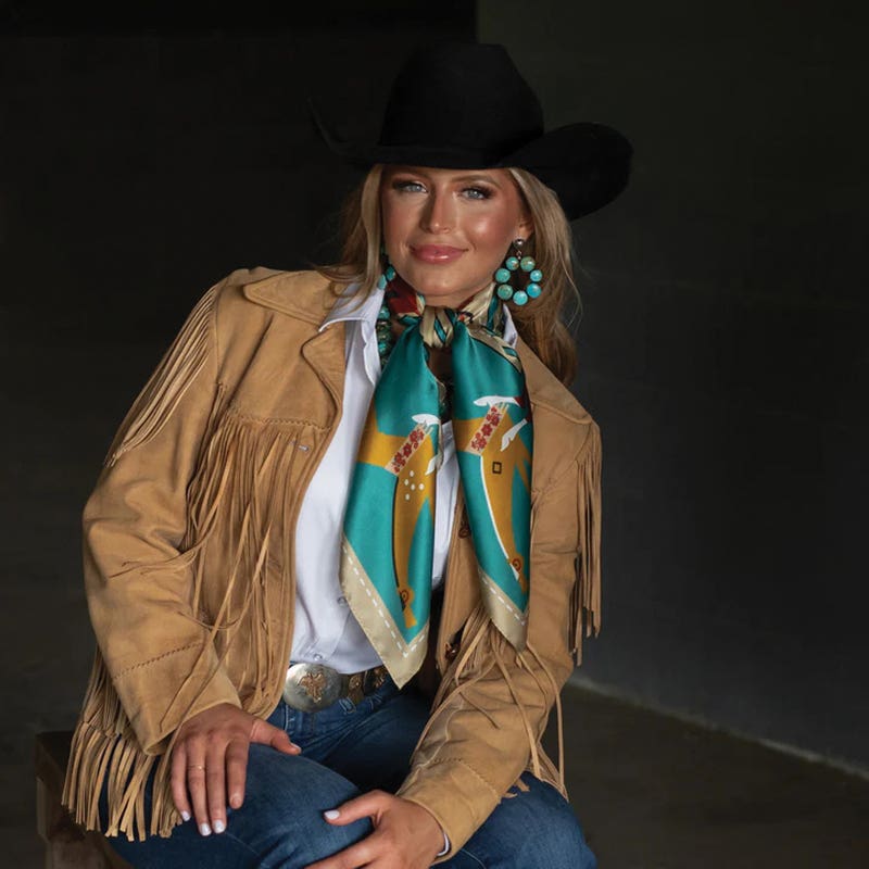 Fringe Scarves Journey Silk Scarf, Turquoise, L