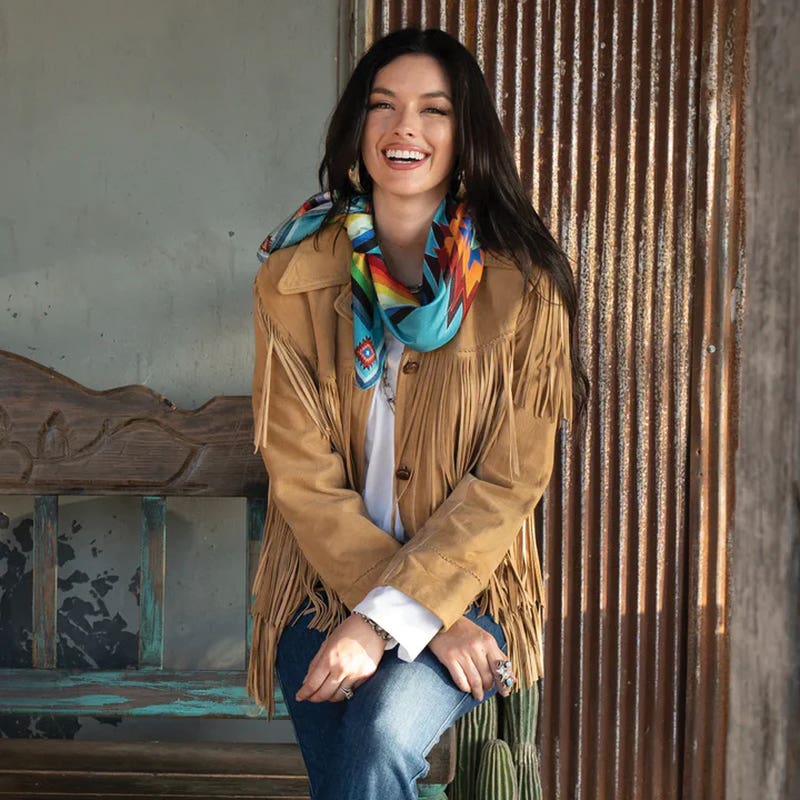 Fringe Scarves Pawnee Silk Scarf, Turquoise, L