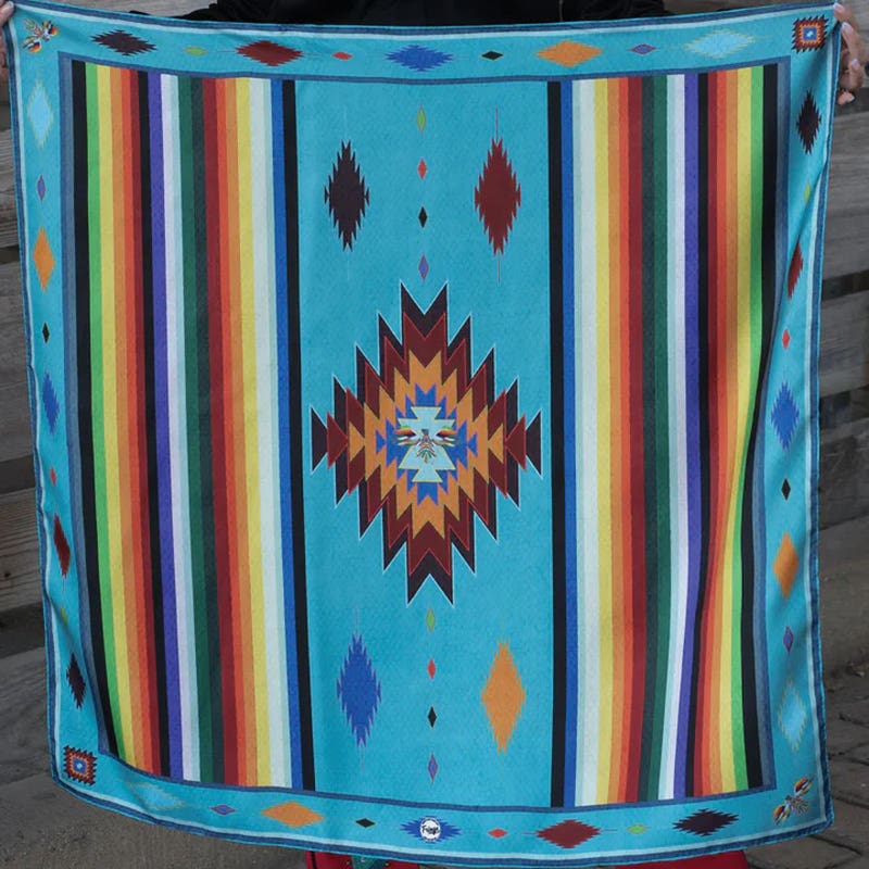Fringe Scarves Pawnee Silk Scarf, Turquoise, L