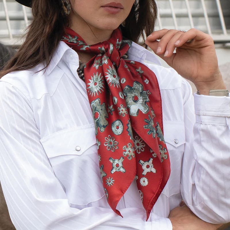 Fringe Scarves Whip and Spur Silk Scarf, Red, S