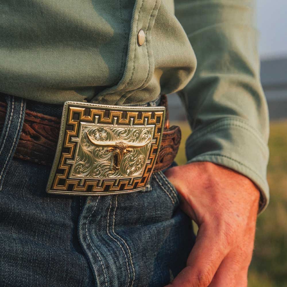 Montana Silversmiths Honor & Grit Longhorn Square Belt Buckle