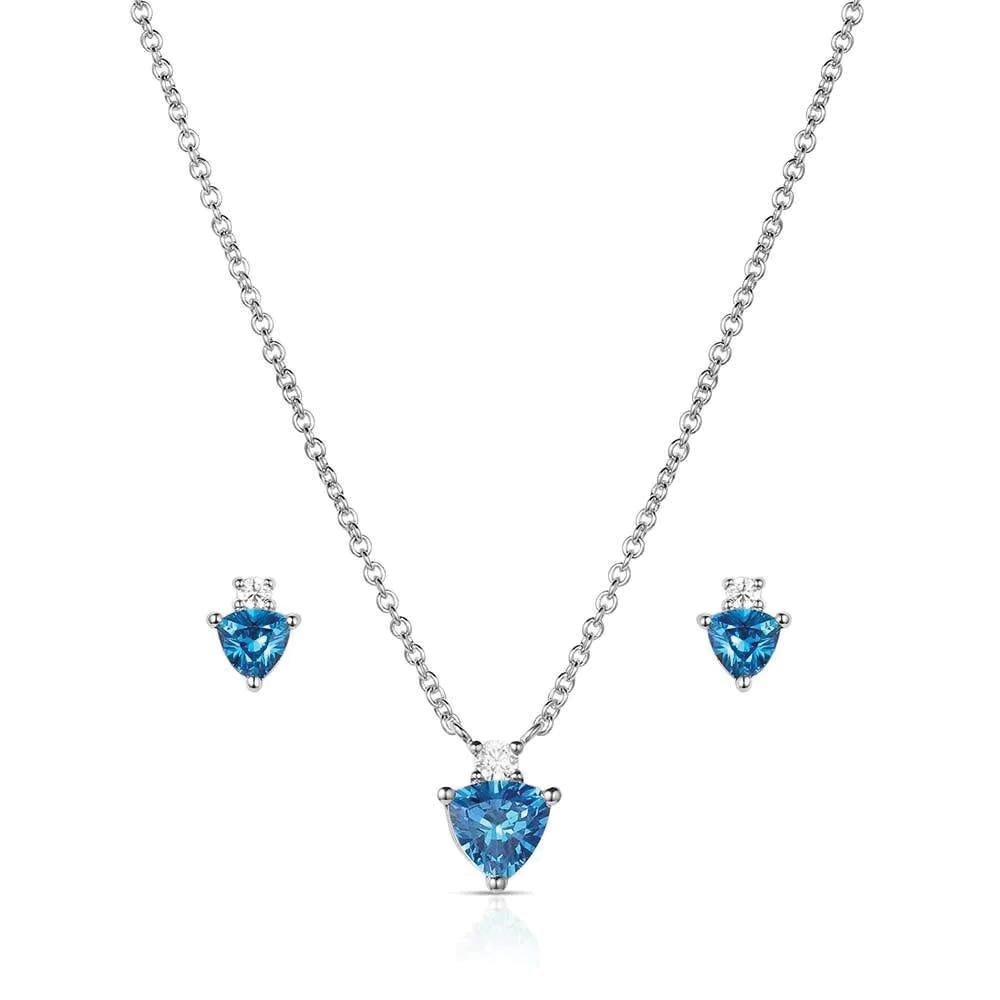 Montana Silversmiths JS6299 Jewelry Set, Zirconia Crystal, Blue/Clear, Brass/Stainless Steel