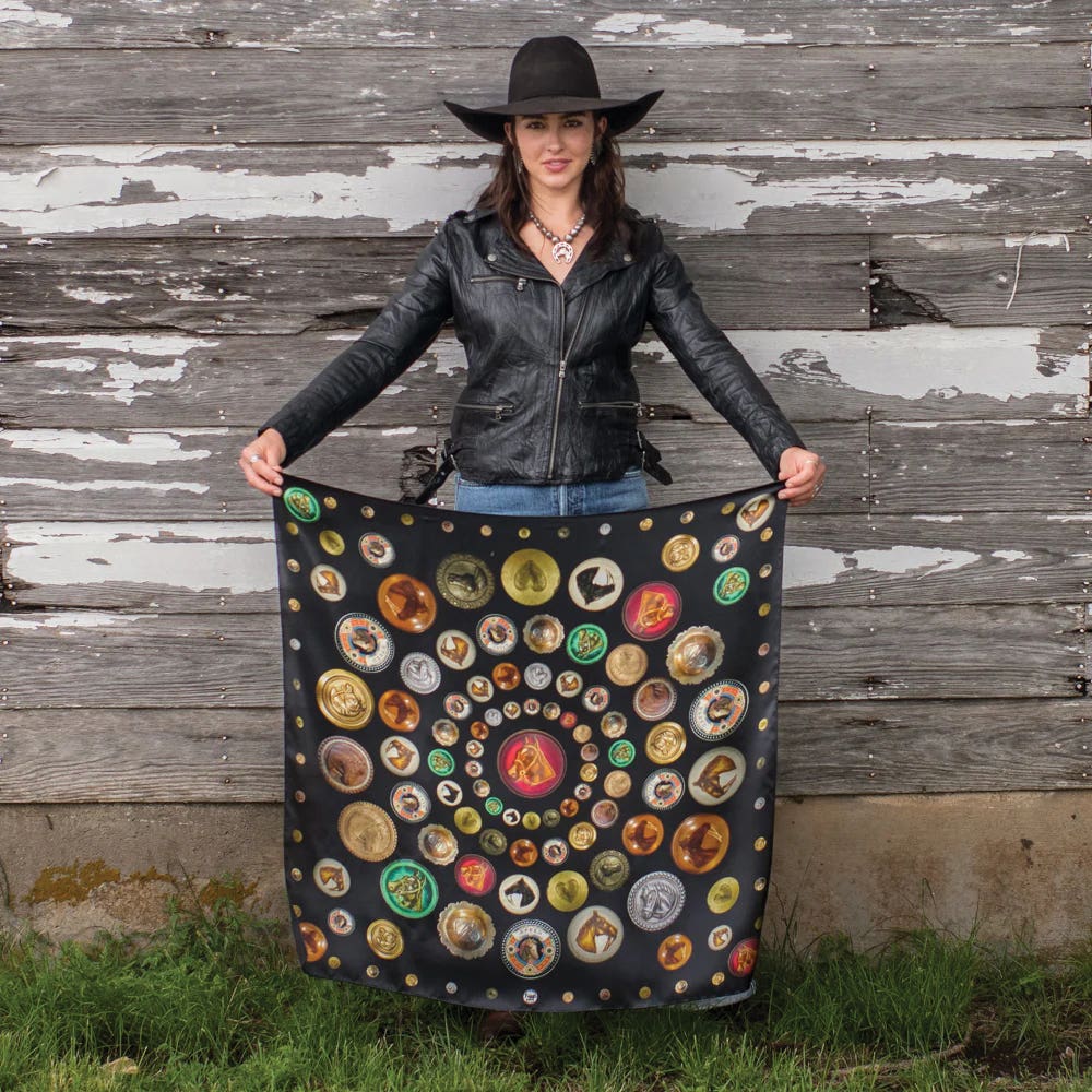 Fringe Scarves Unbridled Wild Rag Silk Scarf, Black, L