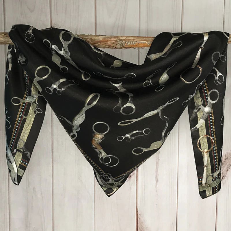 Fringe Scarves Bits Silk Scarf, Black, L