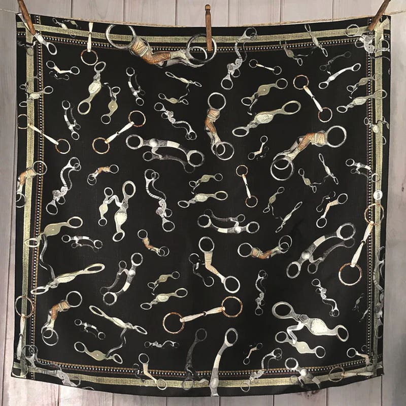 Fringe Scarves Bits Silk Scarf, Black, L