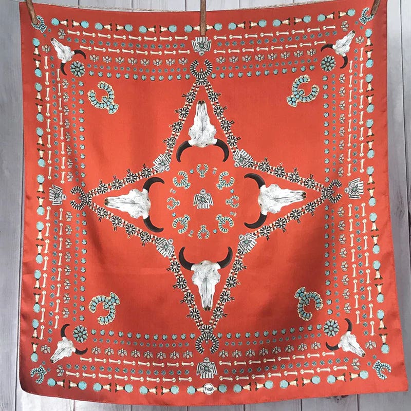 Fringe Scarves Squash Blossomed Silk Scarf, Cayenne Red, S