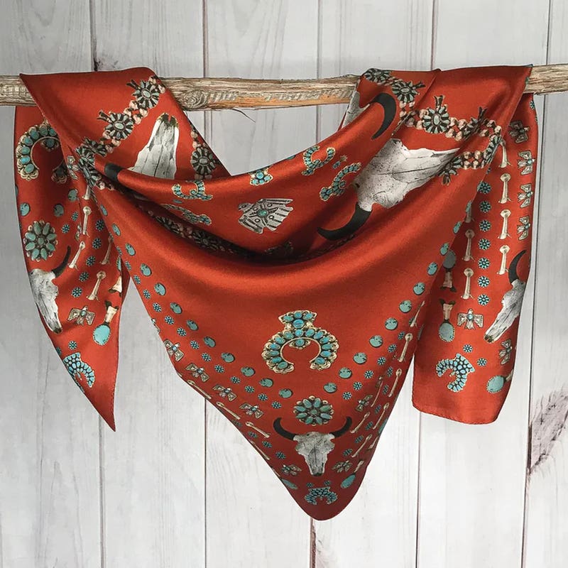 Fringe Scarves Squash Blossomed Silk Scarf, Cayenne Red, L