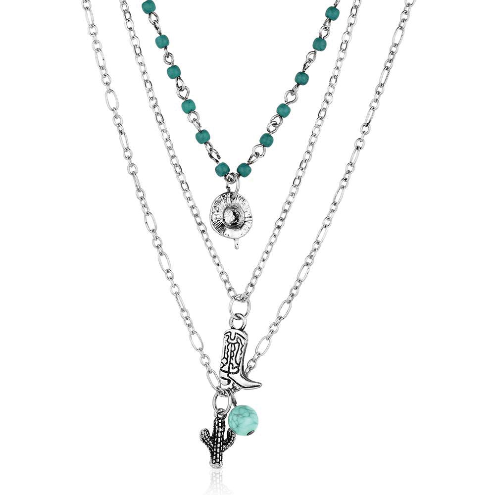 Montana Silversmiths ANC6250 Necklace, Cactus, Cowboy Boots, Cowboy Hat, Bead, Turquoise, Zinc Alloy
