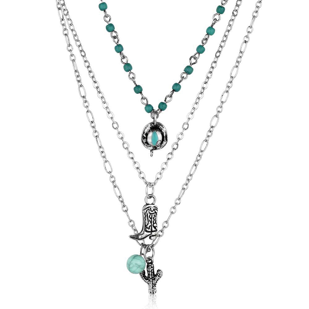 Montana Silversmiths ANC6250 Necklace, Cactus, Cowboy Boots, Cowboy Hat, Bead, Turquoise, Zinc Alloy