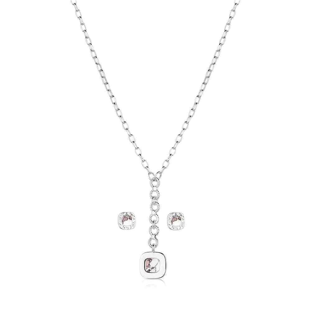 Montana Silversmiths JS6199 Jewelry Set, Wild Horse Stone, Black/Brown/White, Brass/Stainless Steel