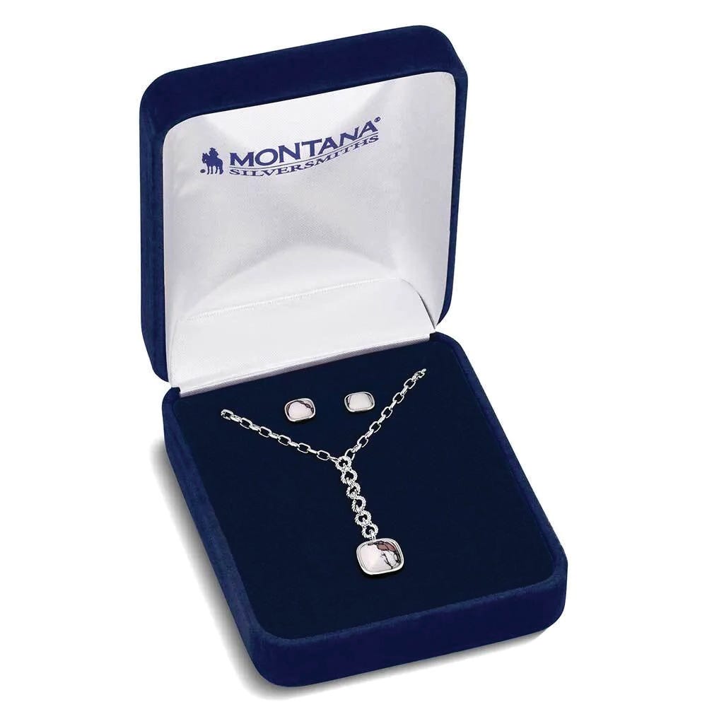 Montana Silversmiths JS6199 Jewelry Set, Wild Horse Stone, Black/Brown/White, Brass/Stainless Steel