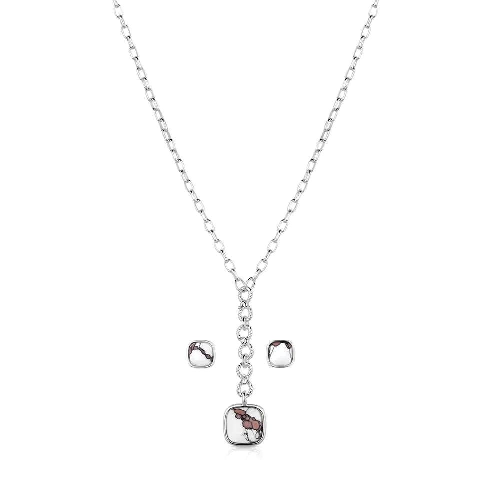 Montana Silversmiths JS6199 Jewelry Set, Wild Horse Stone, Black/Brown/White, Brass/Stainless Steel
