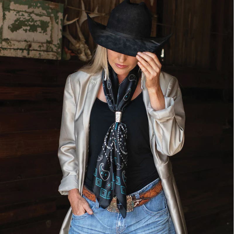 Fringe Scarves Pretty Paisely Silk Scarf, Black, L