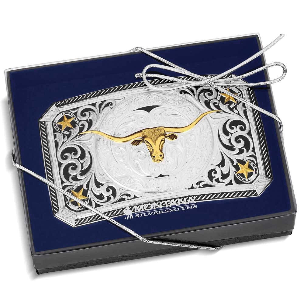 Montana Silversmiths Longhorn Cattle Drive Square Belt Buckle