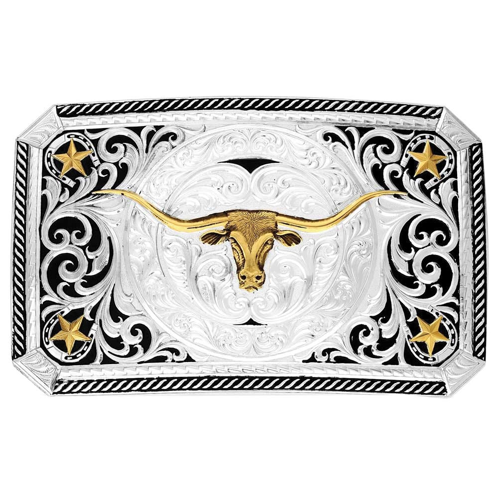 Montana Silversmiths Longhorn Cattle Drive Square Belt Buckle