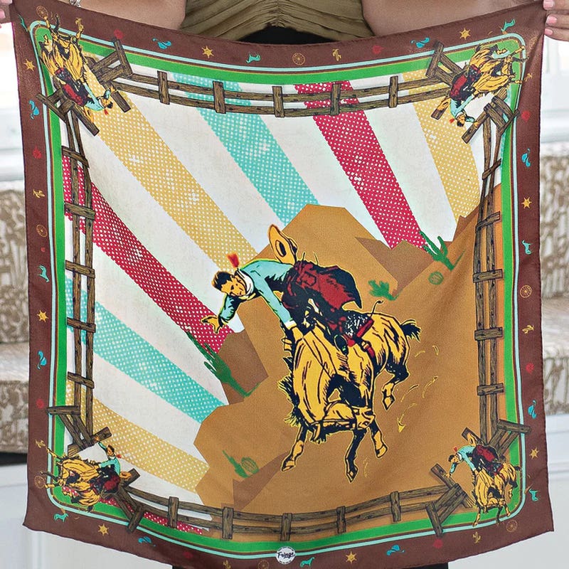 Fringe Scarves Comic Cowboy Scarf, S, Silk, Multi-Color