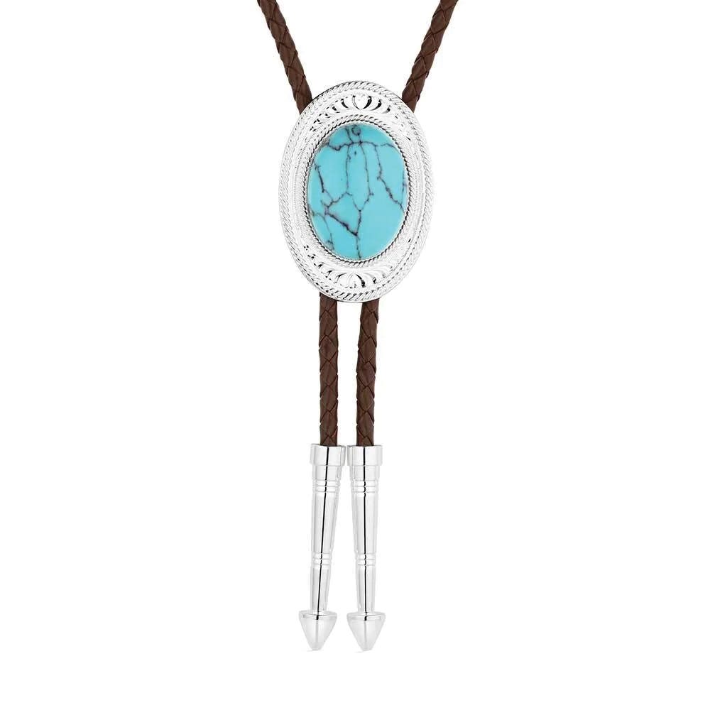 Montana Silversmiths BT6146TQ Bolo Tie, Engraved, Turquoise, Brass/Leather