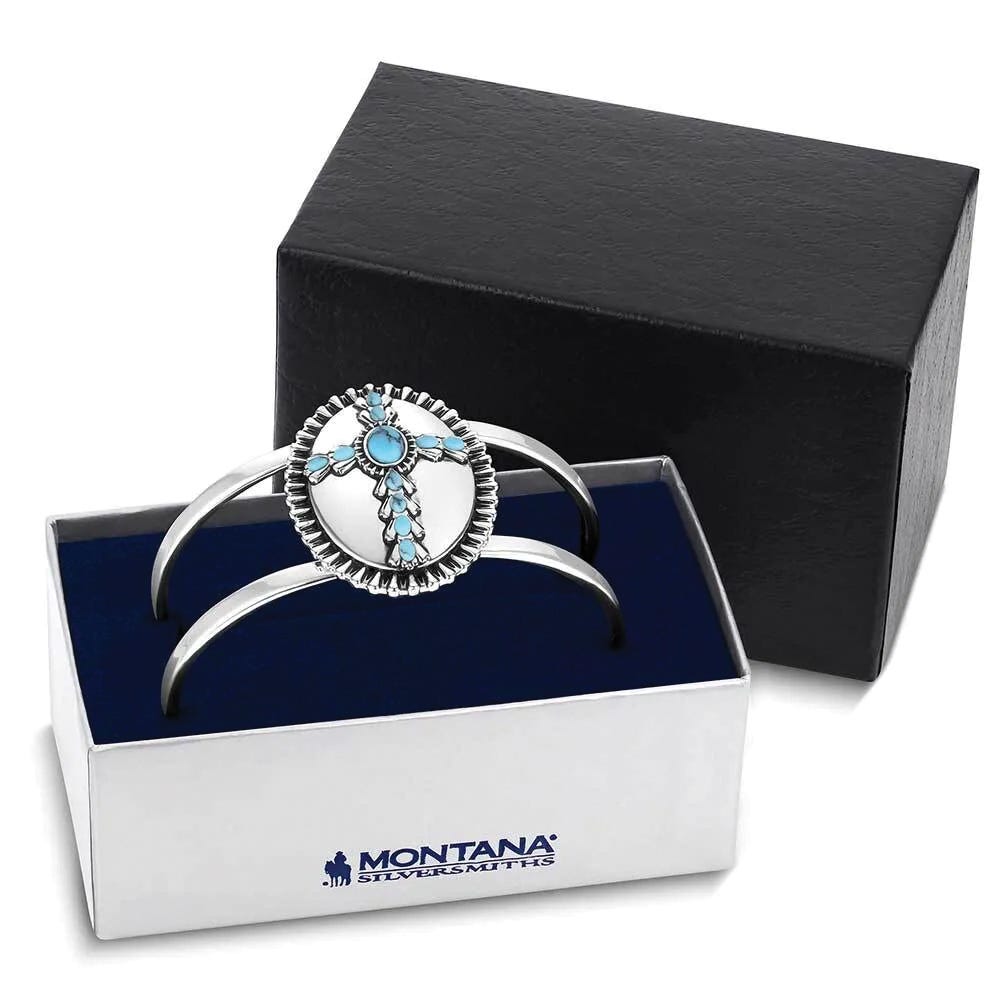 Montana Silversmiths BC6320 Cuff Bracelet, One-Size, Cross, Etched, Turquoise, Brass