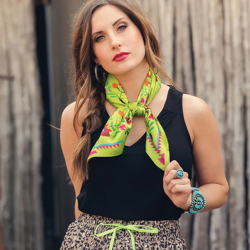Fringe Scarves Fiesta Silk Scarf, Neon Green, S
