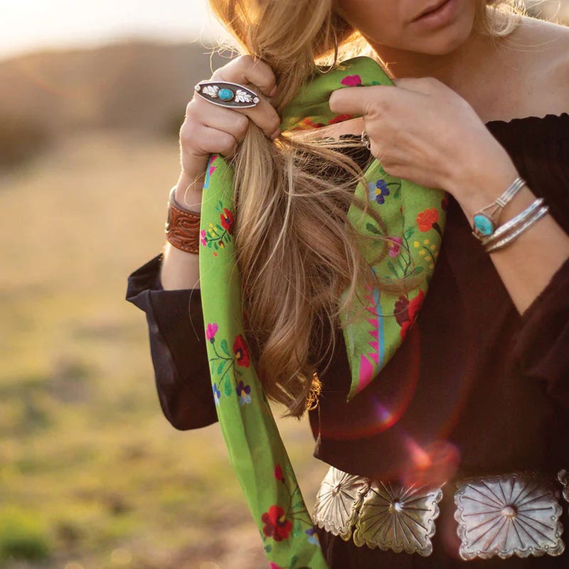 Fringe Scarves Fiesta Silk Scarf, Neon Green, S