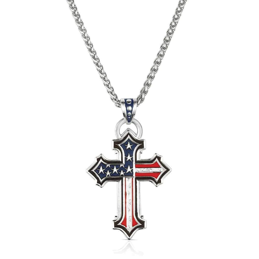 Montana Silversmiths AMNC6174 Necklace, Men's, American Flag, Brass