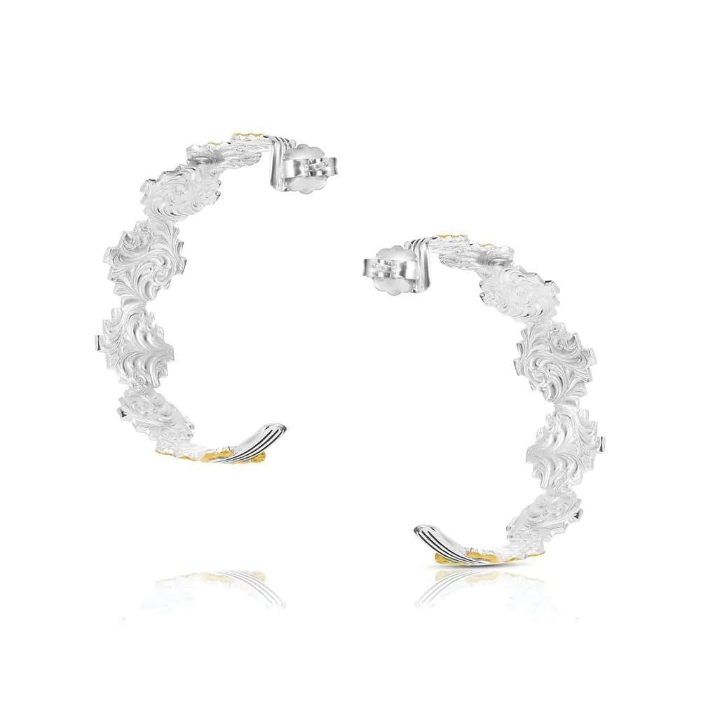 Montana Silversmiths ER6154 Earrings, Engraved, Hoop, Brass/Stainless Steel
