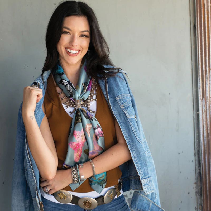 Fringe Scarves Butterfly Silk Scarf, Chambray, L