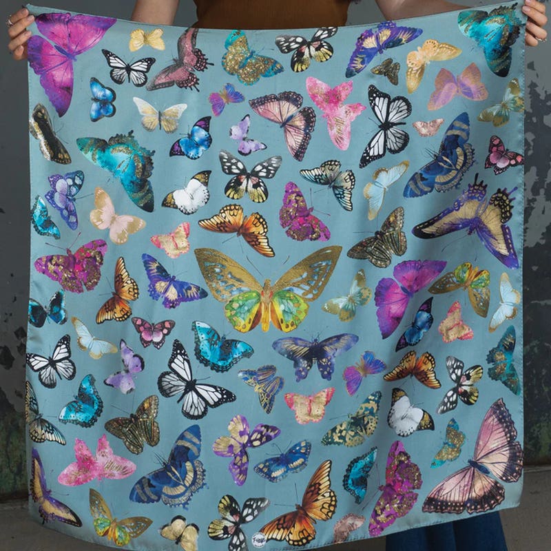 Fringe Scarves Butterfly Silk Scarf, Chambray, L