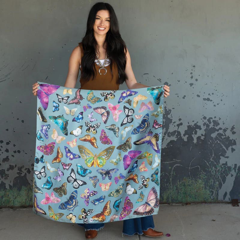 Fringe Scarves Butterfly Silk Scarf, Chambray, L